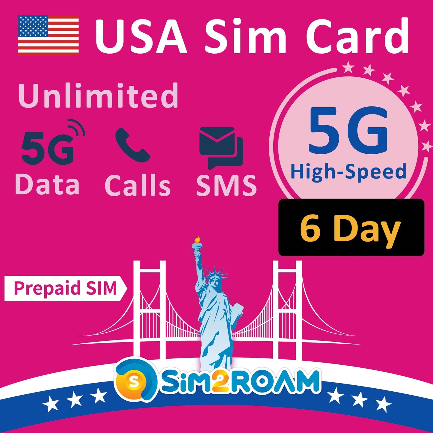 USA Prepaid SIM Card | Unlimited 5G/4G LTE High-speed Internet Data in US (Hawaii included) | Unlimited Calls and Texts (SMS) in United States |