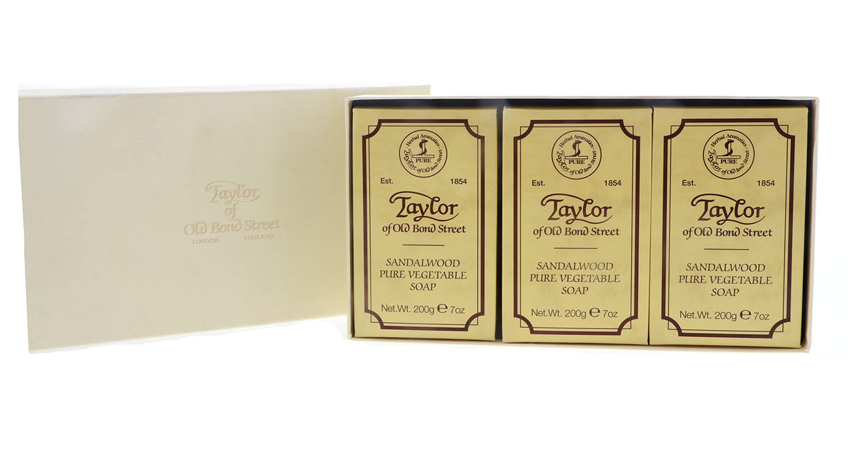Taylor of Old Bond Street 3 x Sandalwood Bath Soaps 200g in Gift Box
