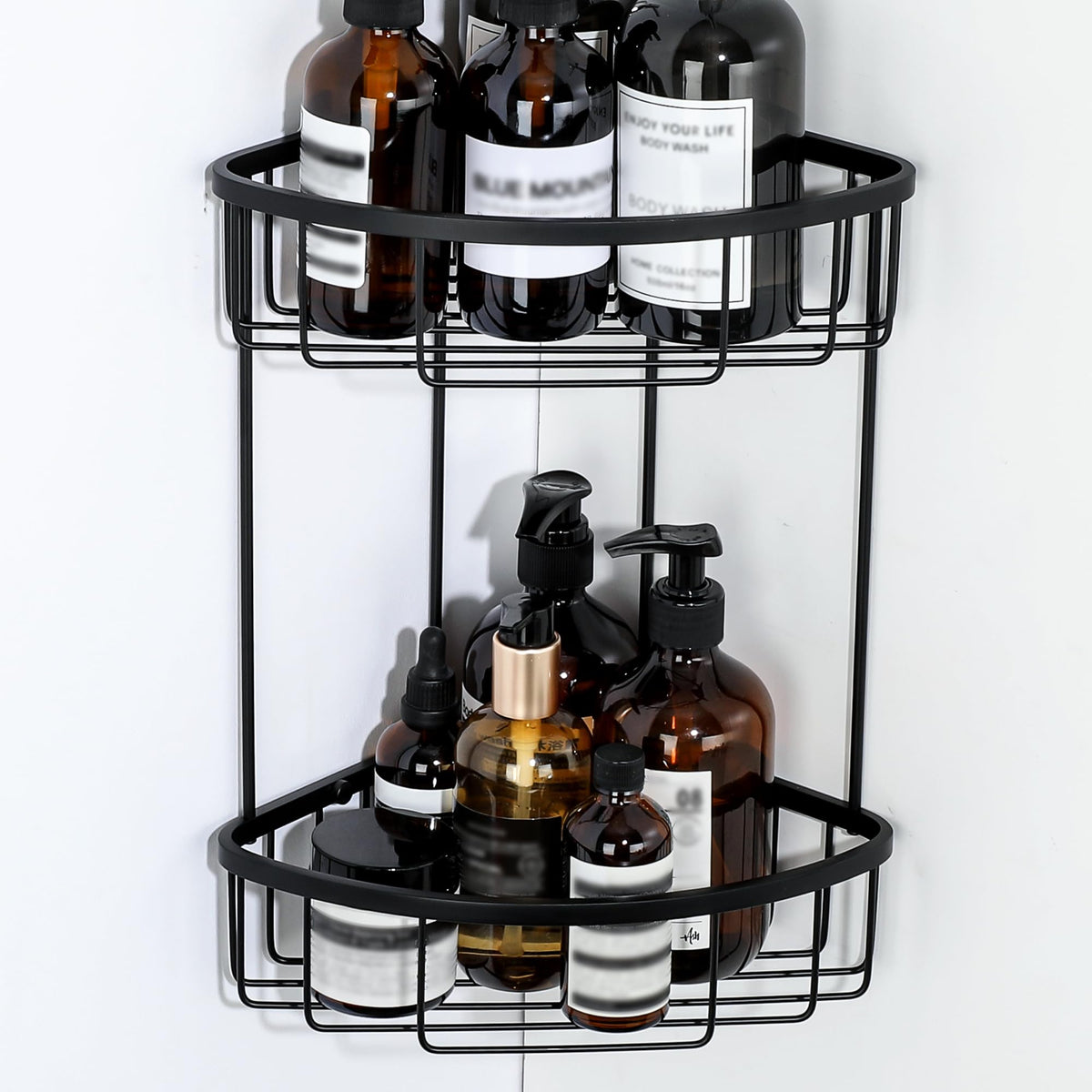 SAYAYO Corner Shower Caddy, 2-Tier Black Shower Basket Organiser SUS304 Stainless Steel Bathroom Corner Shelf Storage Shelves