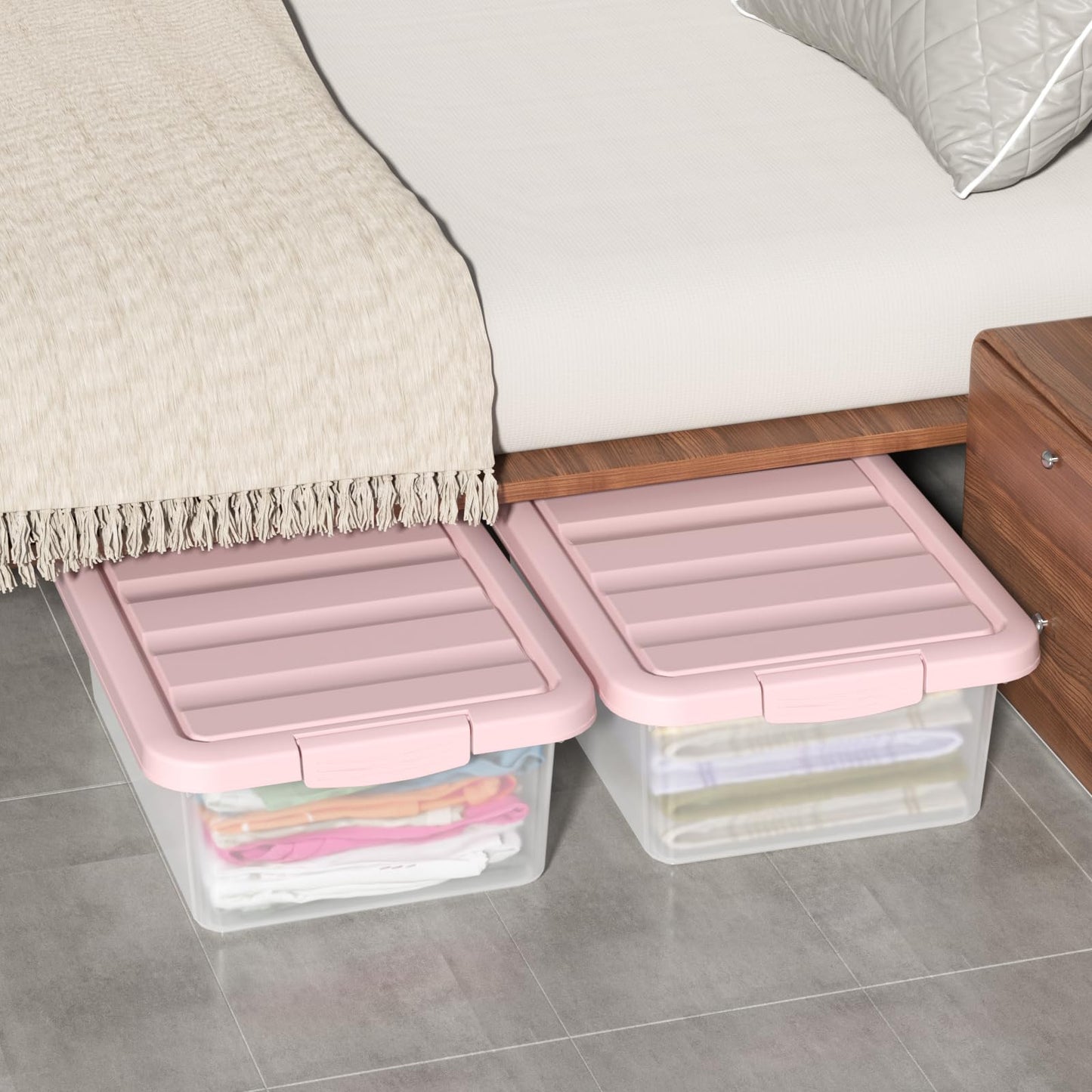 Ysmiltion 14 L Plastic Storage Bin with Lids, Pink Under Bed Boxes, 2 Packs