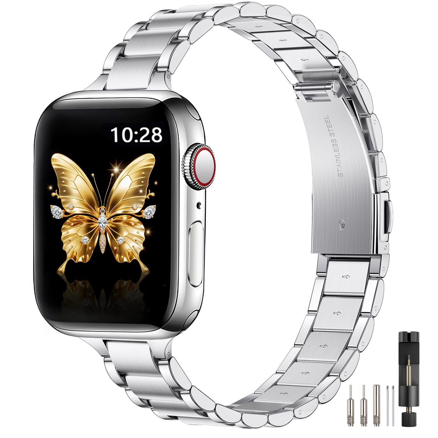 WFEAGL Slim Straps Compatible with Apple Watch Straps 40mm 38mm 41mm 42mm (Series 11 10),Slim Stainless Steel Replacement Strap Compatible iWatch