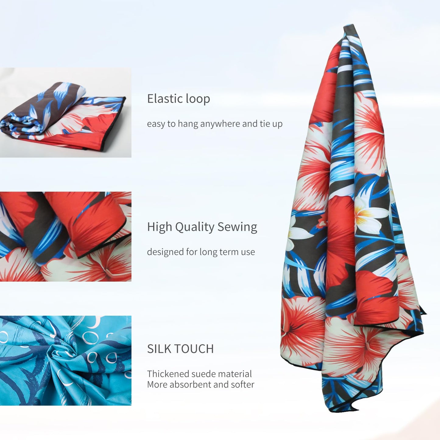 TMEOG Microfibre Beach Towels 2 Pack 180x80cm Extra Large Sand Free Beach Towel for Adults Compact Thin Travel Towel Women Men Lightweight Swim Pool