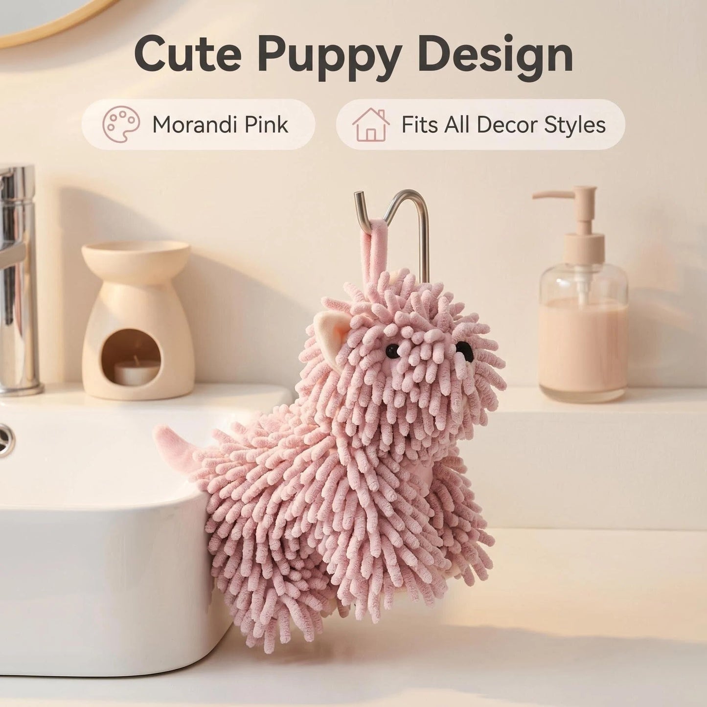 FILOEEX Cute Dog Shaped Chenille Hand Towel, Ultra Soft Highly Absorbent Fluffy Hand Towel