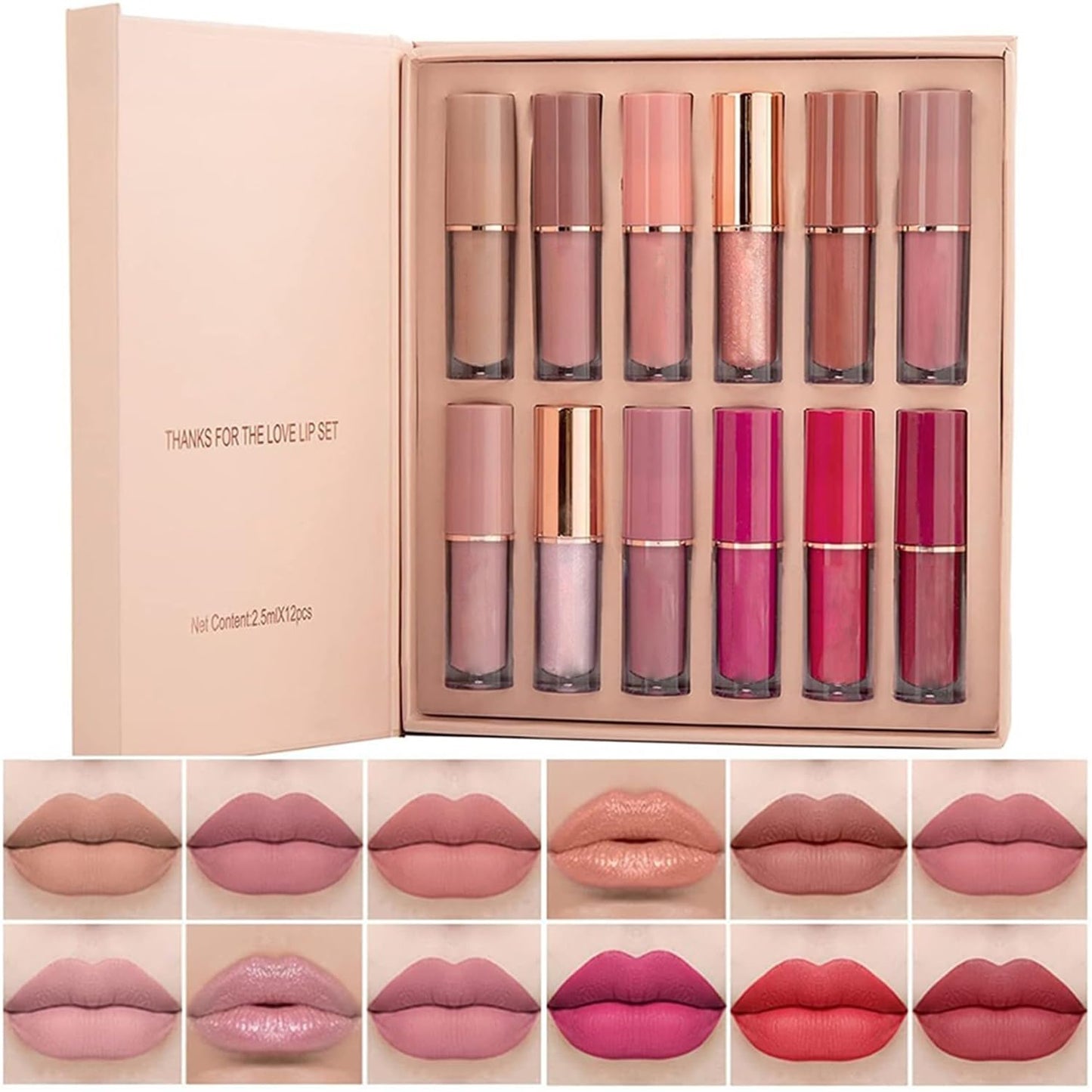 Beliky Girl 12 Colors Nude Liquid Lipstick Makeup Set Matte Velvet Non-Stick Cup Not Fade Long-Lasting Waterproof Pink Lip Gloss High Shine Lip