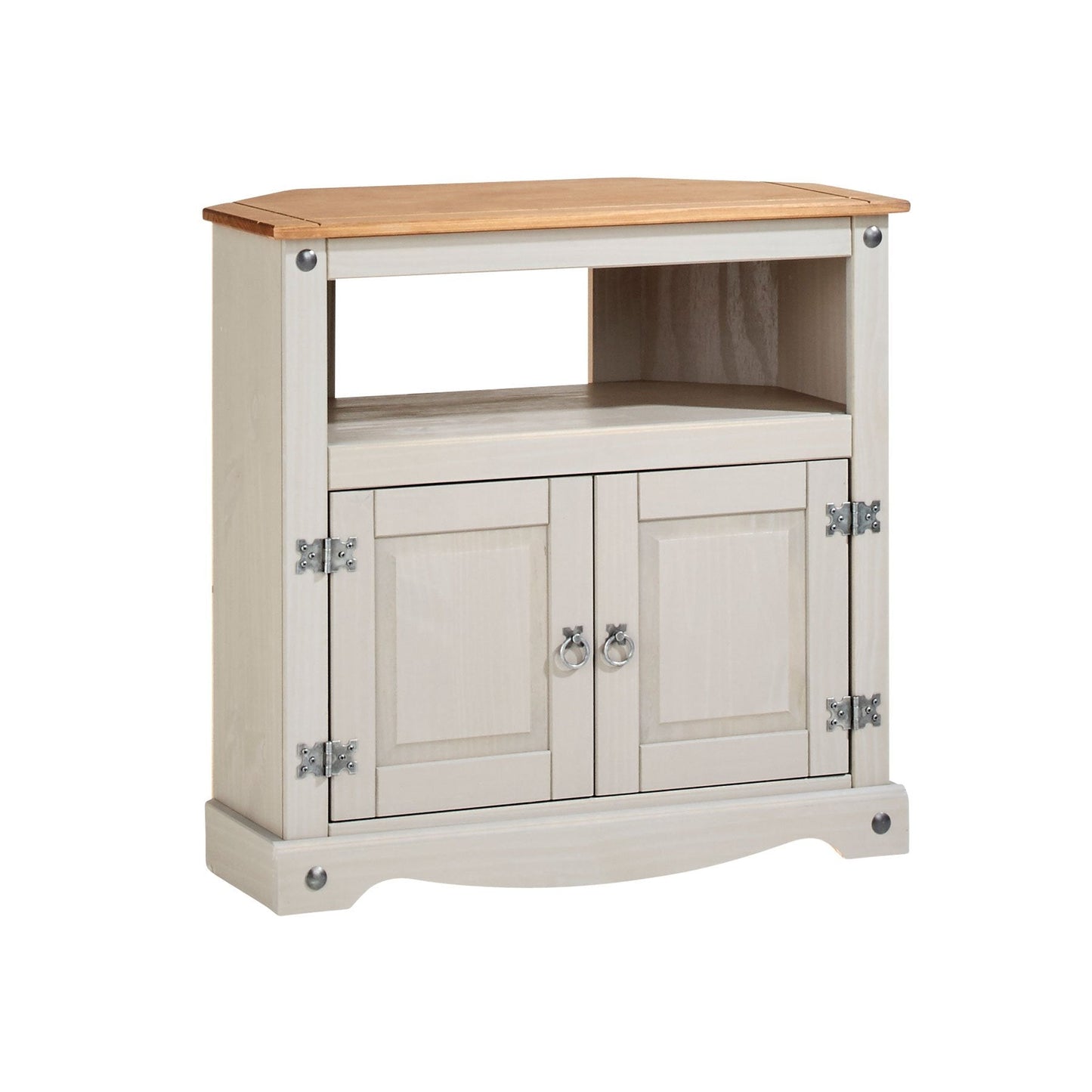 Home Source Corona Grey TV Stand Pine 2 Door Television Cabinet Corner Unit Solid Wood