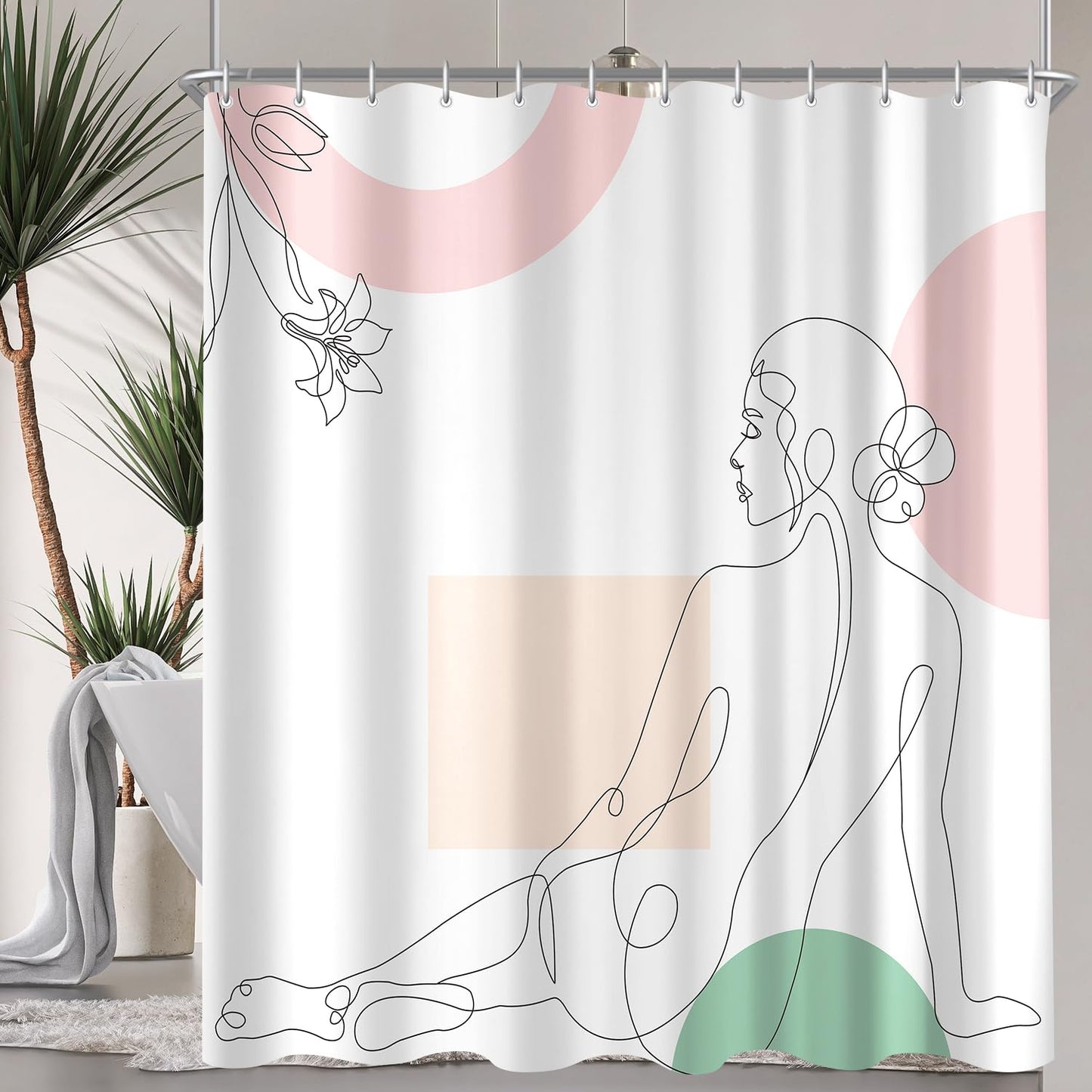 Lerores Shower Curtain 180 x 200 cm Body Contour Motif, Weighted Hem, Anti-Mould, Water-Repellent, Washable Polyester Bath Curtains with 12 Eyelets