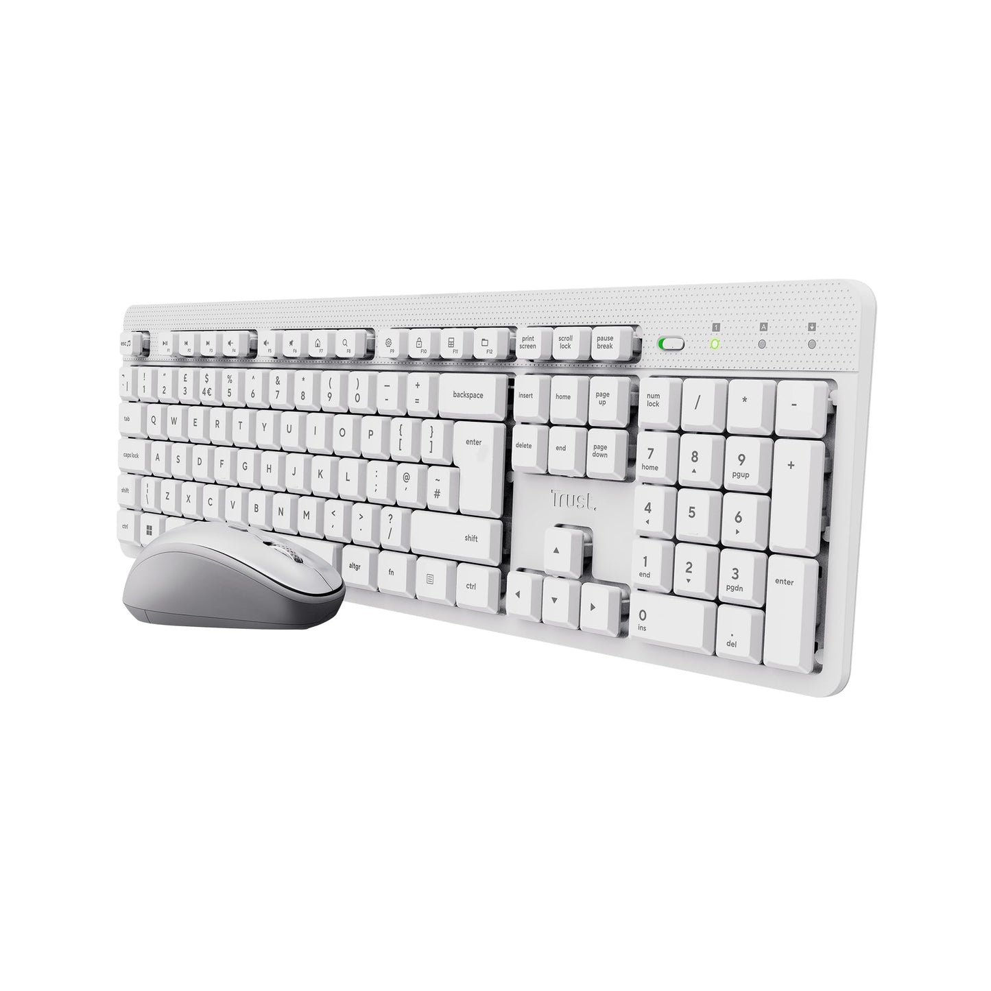 Trust Ody II Silent Wireless Keyboard and Mouse Set QWERTY UK Layout, Floating Low Profile Keys, One USB Receiver, Spill-Resistant, Ambidextrous