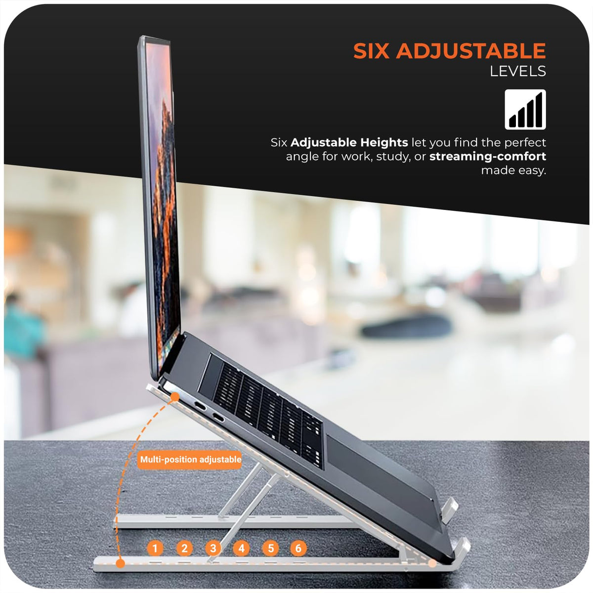 Roe Tenpo Laptop Stand For Desk, 6 Levels Height Adjustable Laptop Riser For Desk, Foldable & Portable, Compatible with MacBook Air/Pro, HP, ASUS