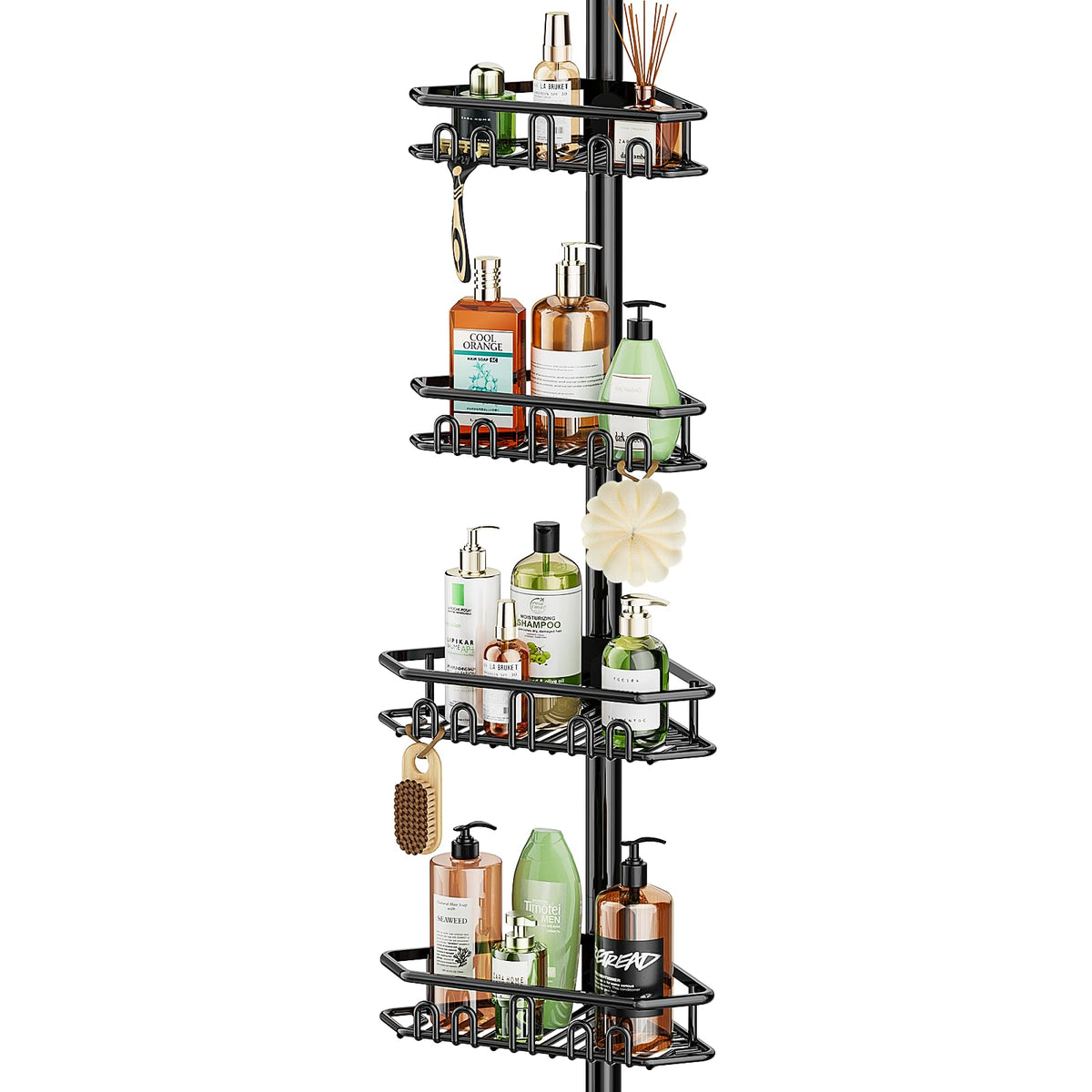 Mutool Adjustable Telescopic Shower Caddy, Adjustable Corner Shower Shelf with 4 Shelves, No Drilling Bathroom Storage Organizer for Bathroom Bathtub