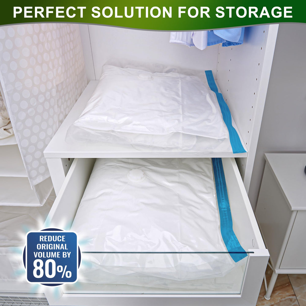 Oumaru Vacuum Storage Bags for Clothes, Vacuum Bags, Space Saver Bags for Clothes, Duvets and Pillows, Hand Pump Included, 10 Combos