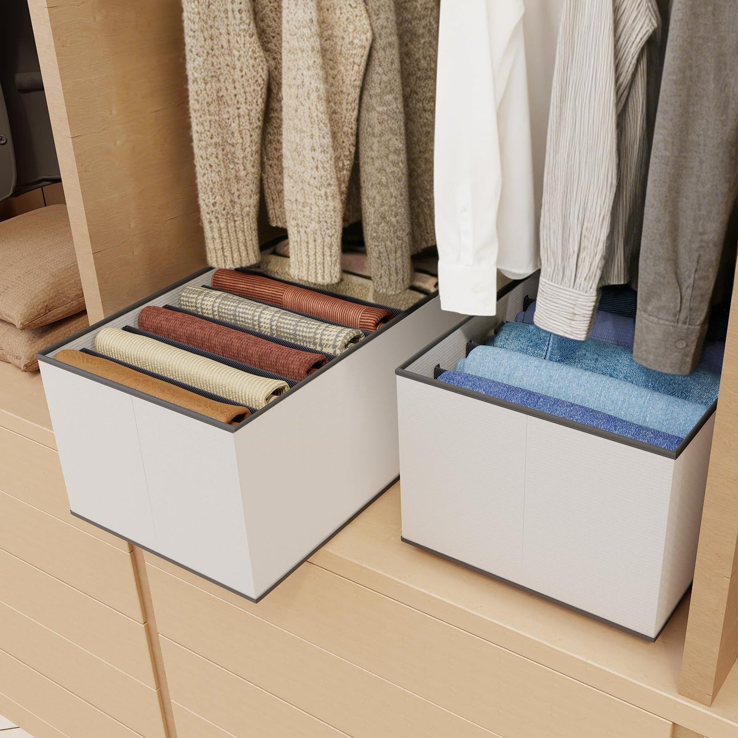 4 Pack 7-Grid Wardrobe Storage Organiser Boxes with Dividers for Clothes