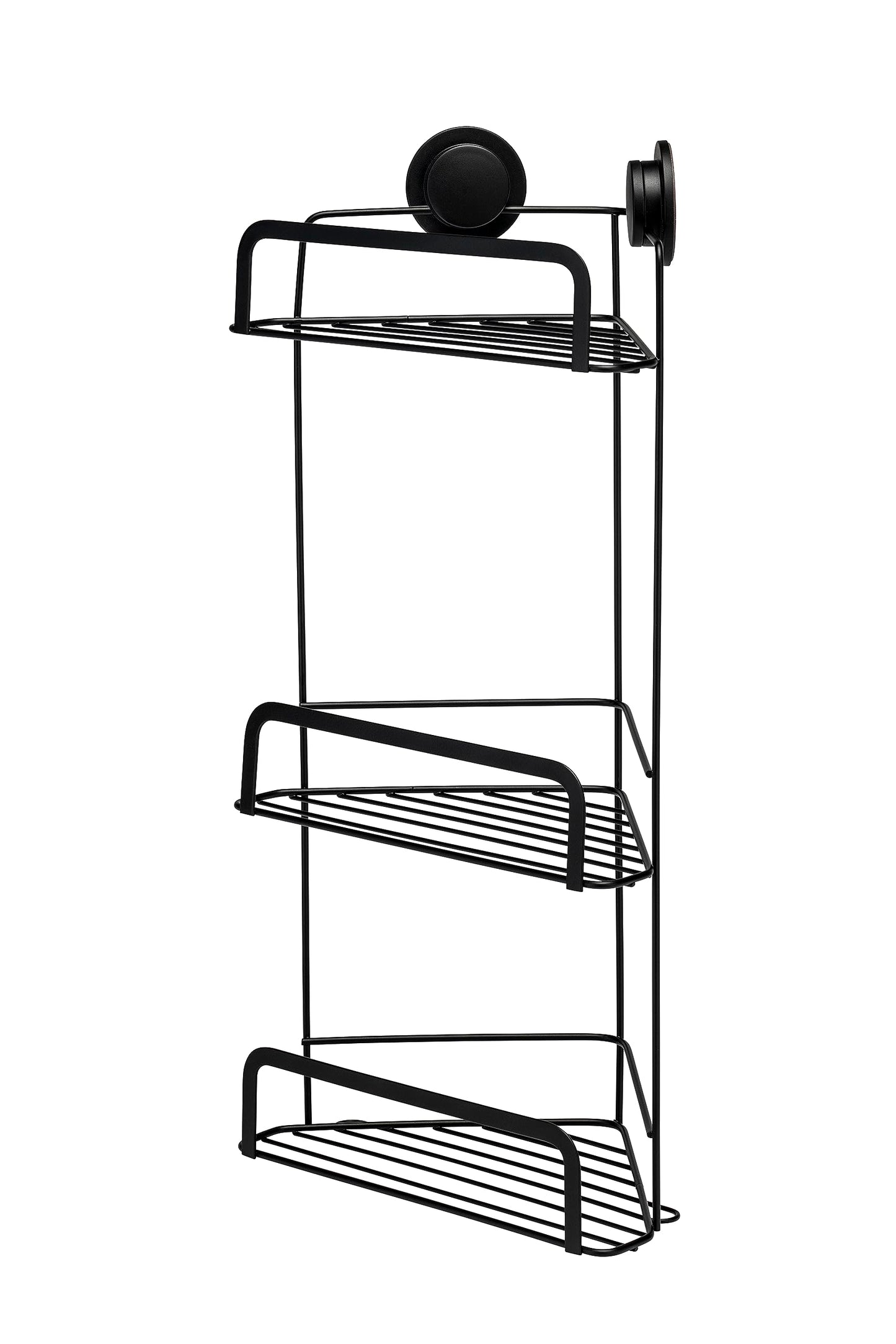 Croydex Stick 'N' Lock Three Tier Black Shower Caddy - Corner Shower Shelf No Drilling Bathroom Storage Solution with Sticky Pad Easy-Clean 5 Year