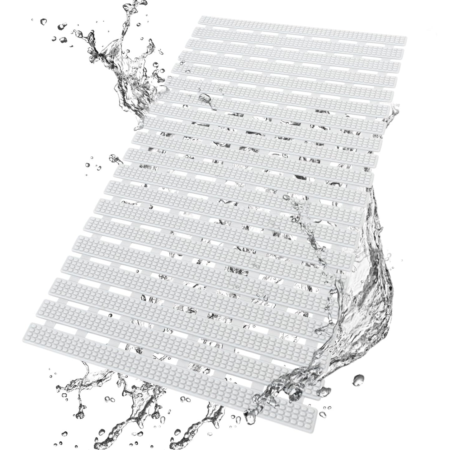 HITSLAM Bath Mat Non Slip Anti Mould, 68x38CM Shower Mats for Inside Shower, Quick Drain TPE Bathtub Mat with Suction Cups, Bathroom Accessories,
