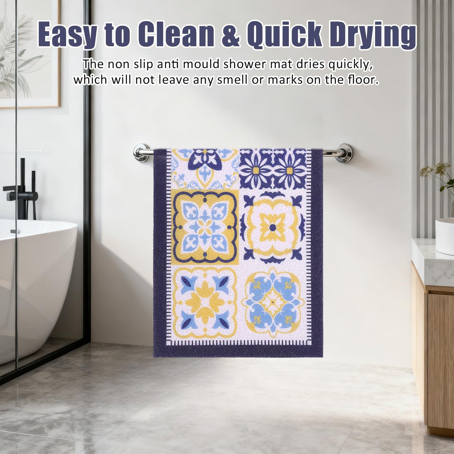 LY4U Loofah-like Shower Mat Non Slip, Washable Colorful PVC Bath Mats for Bathroom Floor, Anti Slip Bathroom Mat for Elderly, Quick Dry