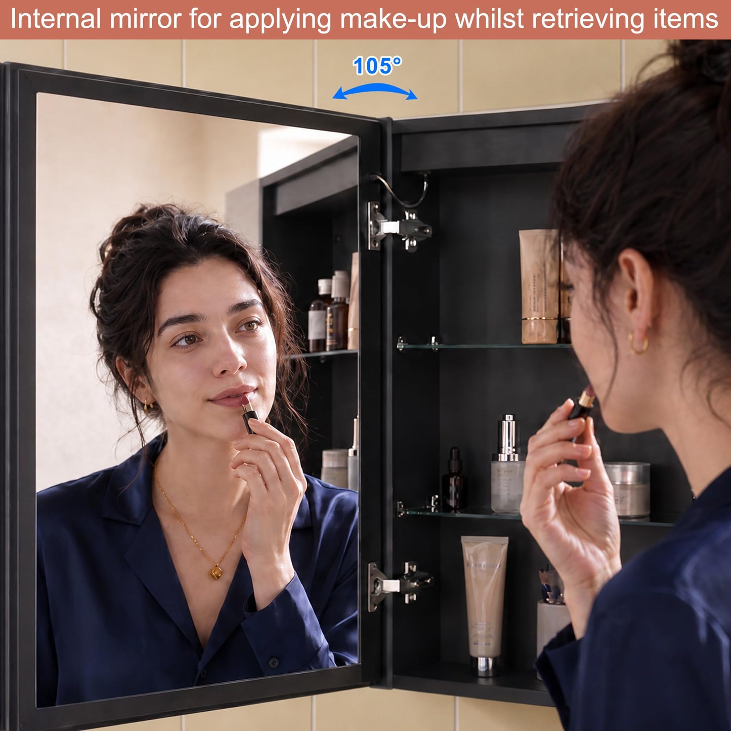 100 x 70 cm Three Doors Aluminum LED Bathroom Medicine Cabinet with Mirror
