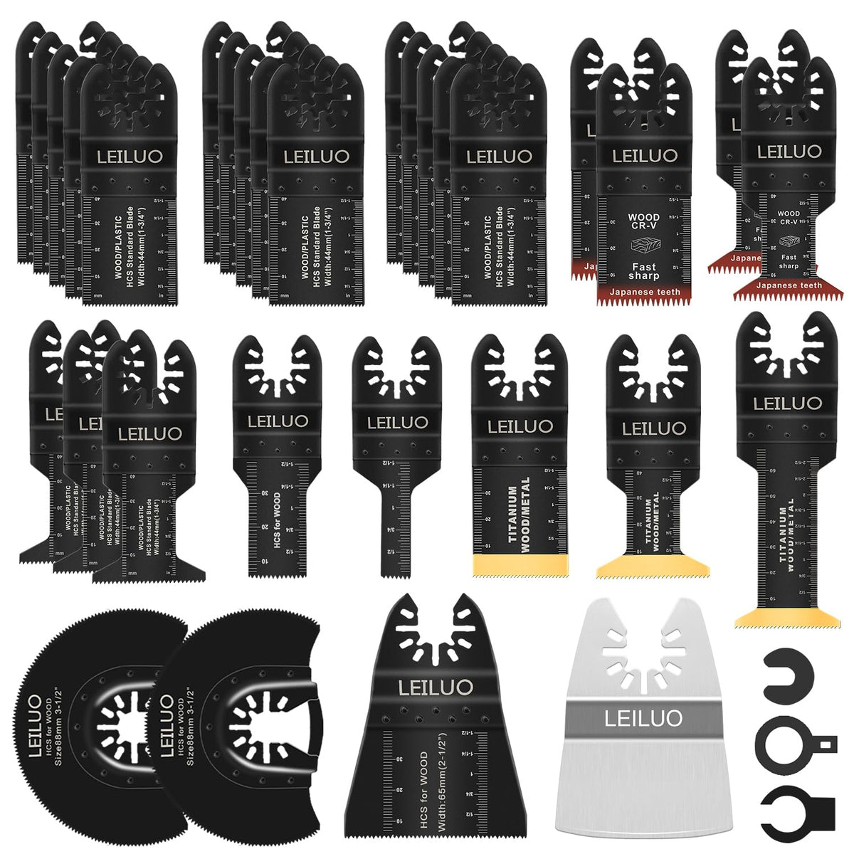 LEILUO 34 Pcs Oscillating Multi Tool Accessories for Wood Nails Drywall Universal Titanium Multitool Attachments with Storage Bag Compatible with