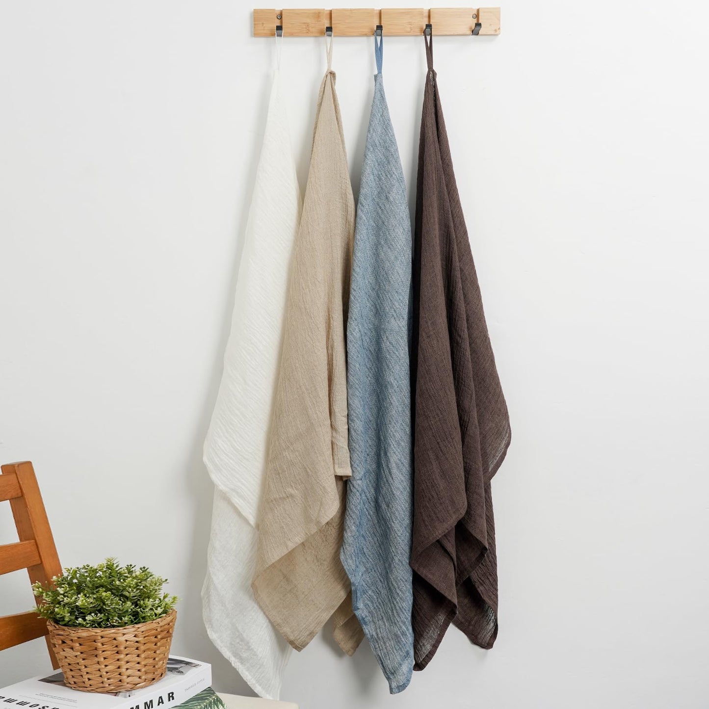 HSOFTIFY 100% Pure Linen Bath Towel with Pleated for Bathroom, Light Gray