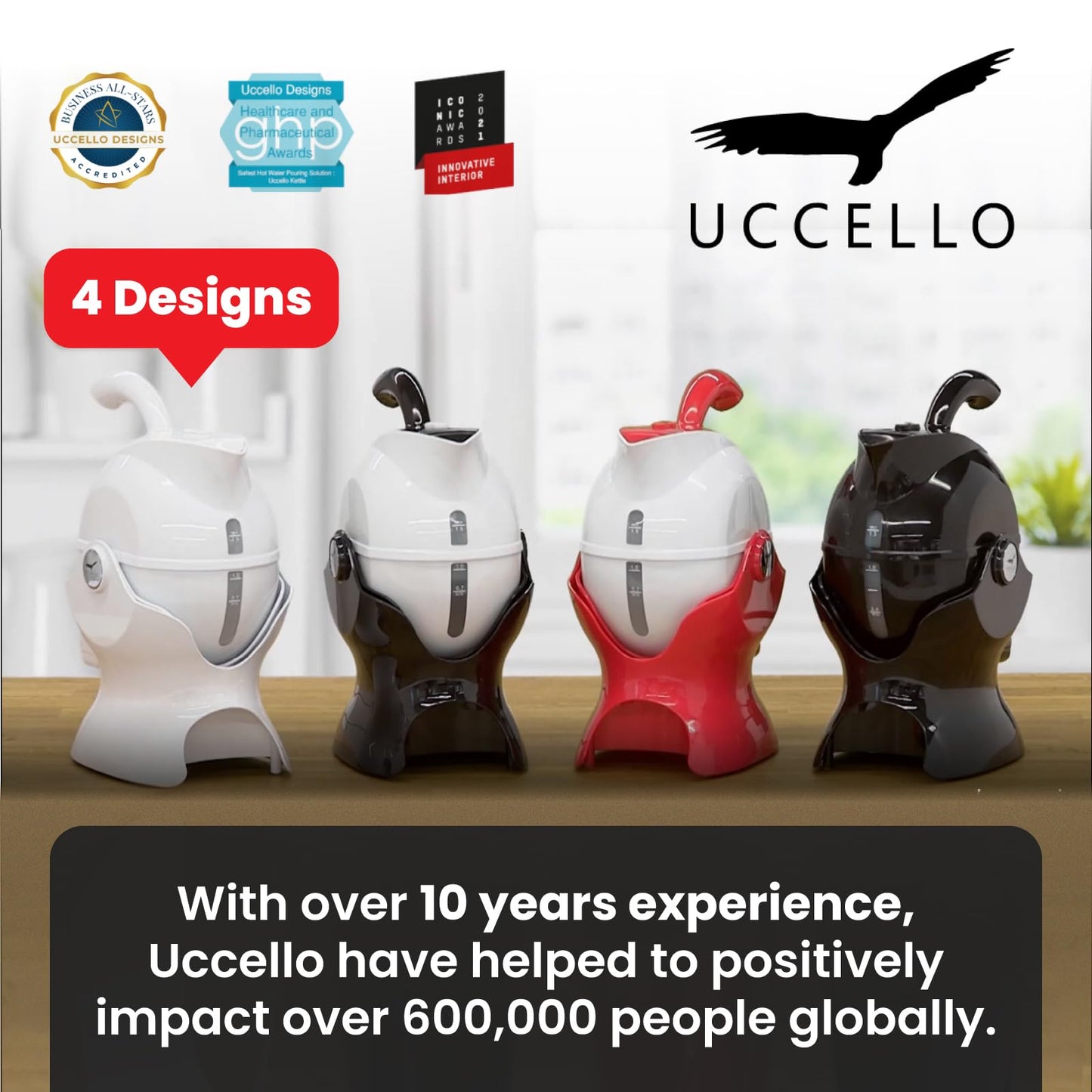 Uccello Electric Safety Kettle | Black Tipper Base Included | Effortless Pour Every Time | Daily Living Drinking Aid For Disabled and Seniors | 1.5