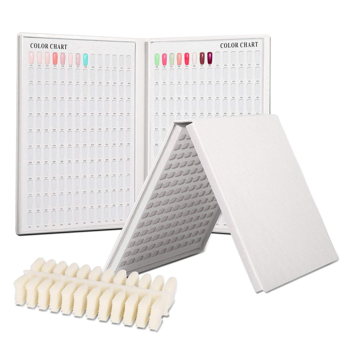 BNG Nail Display Book, 308 Colors Polish Chart With 360pcs Tips, UV Gel Color Card Board, Salon Tools (White 308)