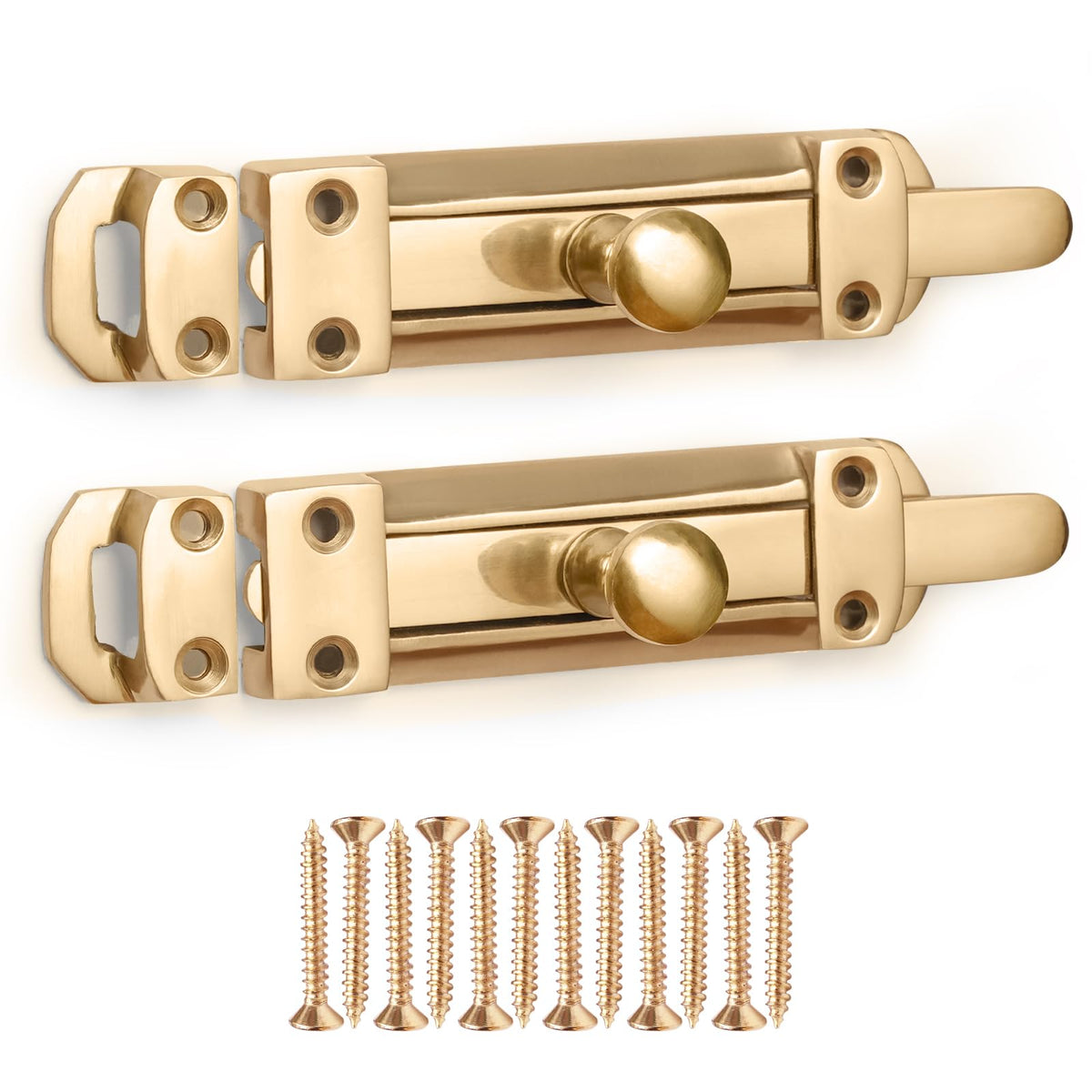 ZAVIA Brass Door Bolt Lock (Pack of 2) | 4-inch (100mm) Surface Mounted Internal Sliding Bolt Lock for Bedroom, Bathroom, Cabinets, Cupboards & Other