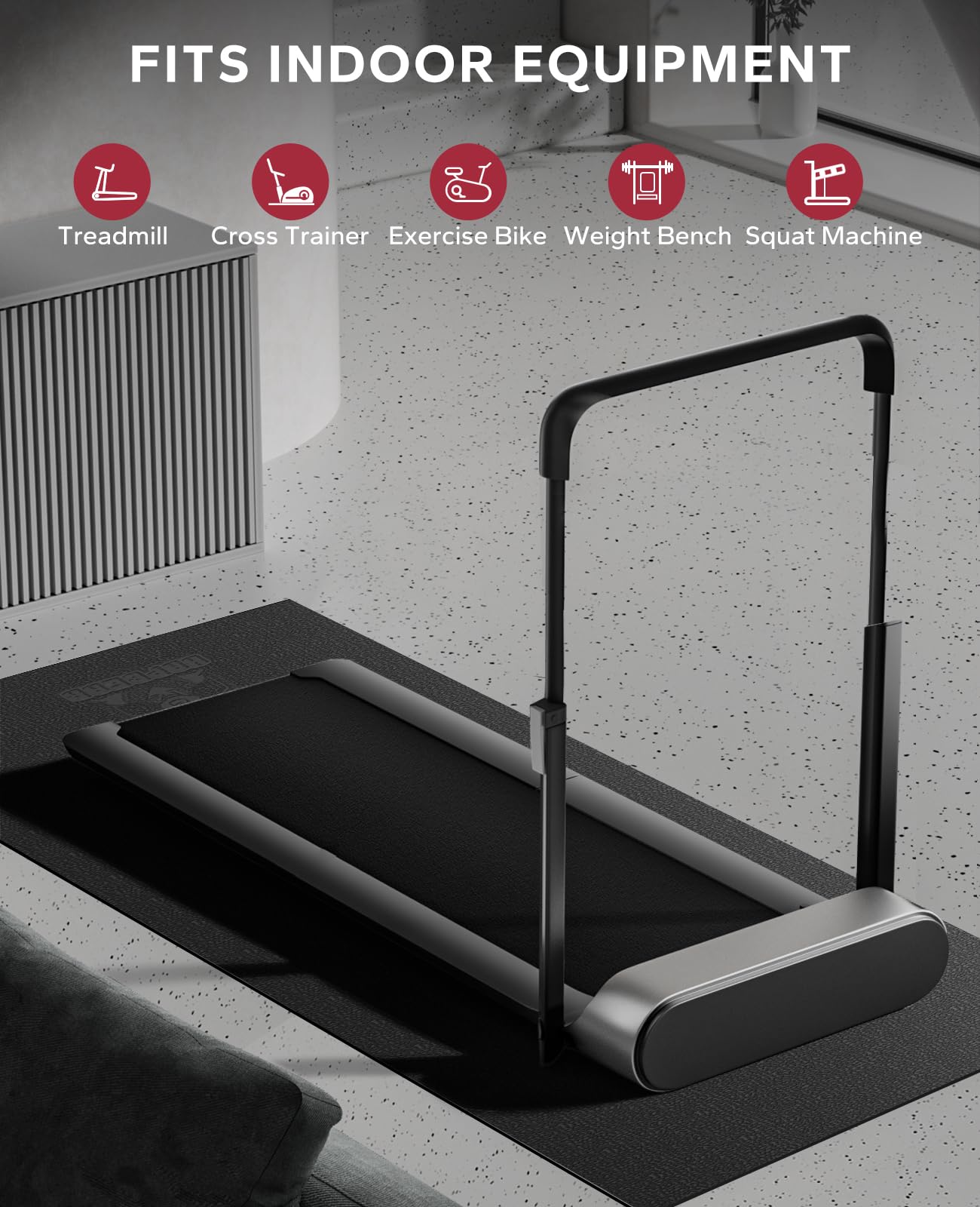 HAPBEAR Exercise Equipment Mat-60" x 30"? 1/4" (152 x 76cm?6mm), Treadmill Mat, Exercise Bike Mat, Heavy-Duty Floor Protector, Non-slip, Noise