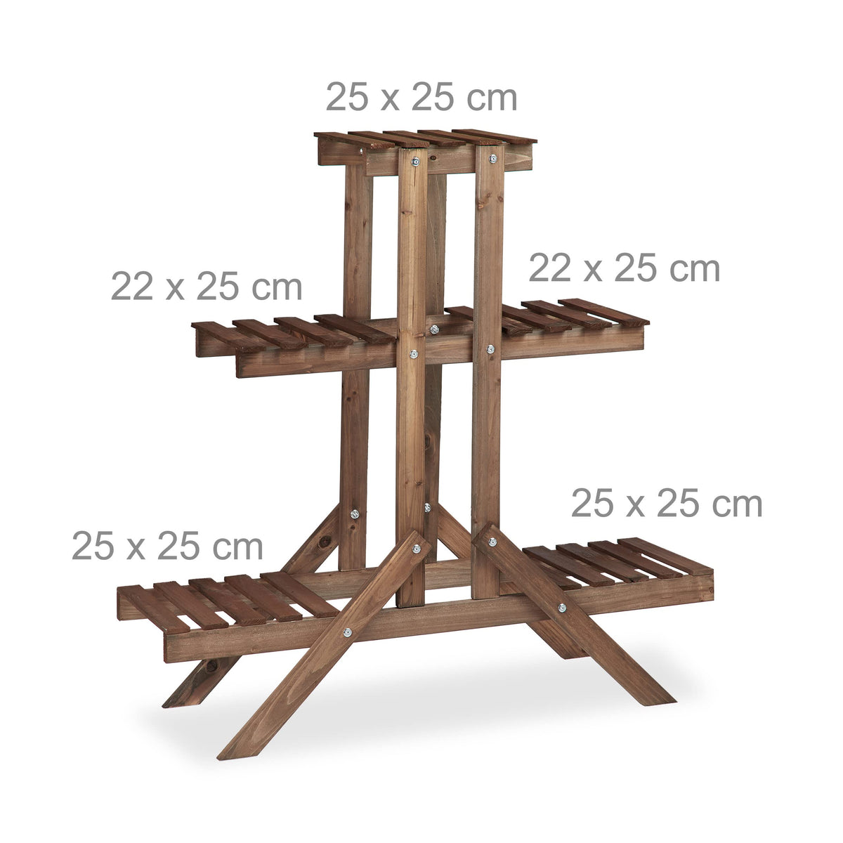 Relaxdays Flower Ladder Rack with 3 Tiers, Wooden, Flower Stand for Indoors, Multi-Tier, HxWxD: ca 82.5 x 83 x 28.5 cm, Dark Brown