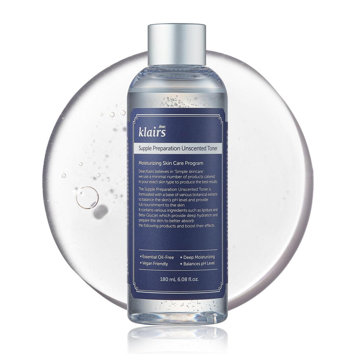 DearKlairs Supple Preparation Unscented Toner 6.08 fl oz, Lightweight, Essential Oil-Free, Alcohol Free, Packaging Changed