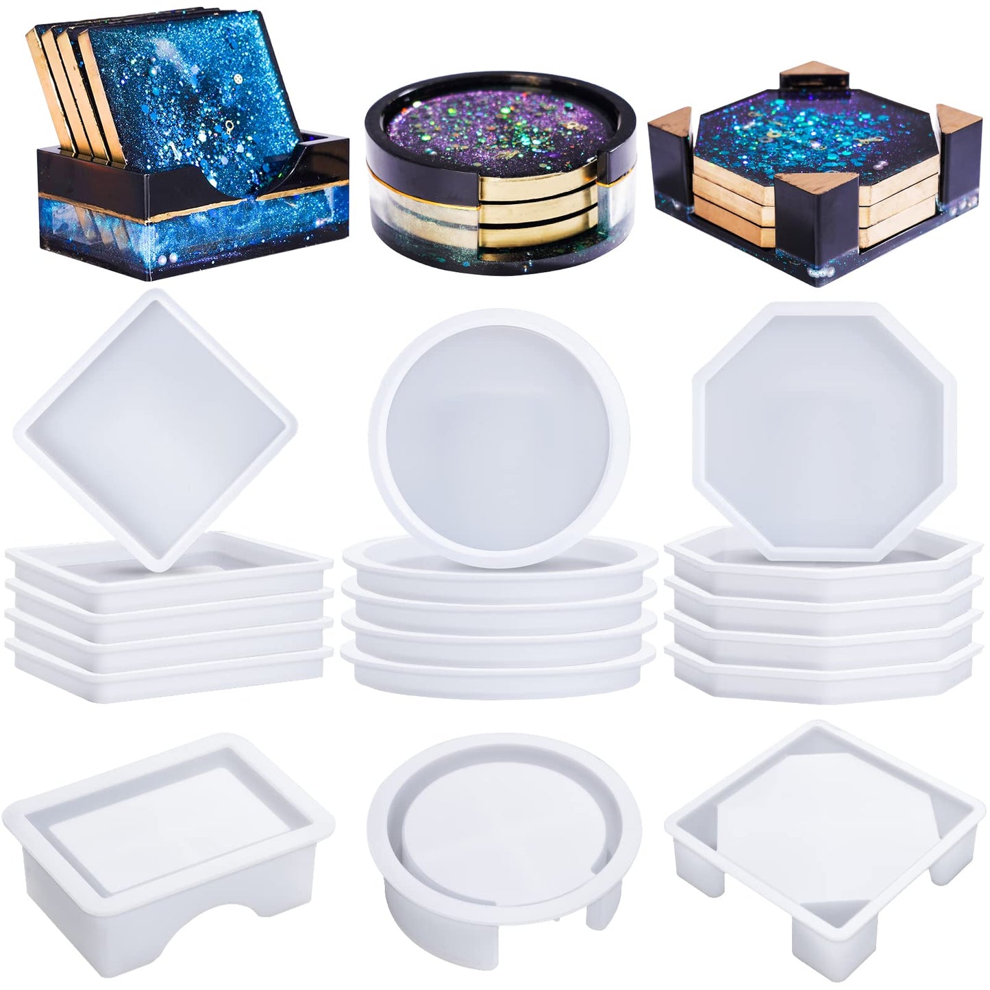 LET'S RESIN 18 Pcs Coaster Resin Moulds Silicone, Coaster Moulds for Epoxy Resin, DIY Art Craft Cup Mats