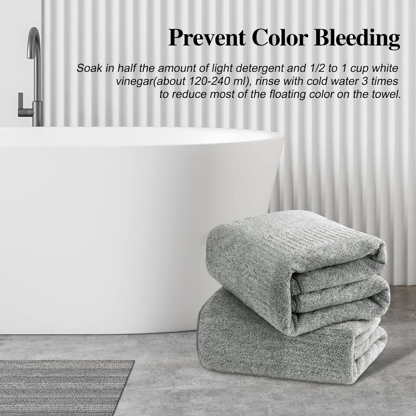 SEISSO Set of 2 Bath Towels, 88.9 ร 160 cm Oversized Bath Sheets, Highly Absorbent & Quick-Drying Bamboo Fibre Towels for Bathroom Use, Grey