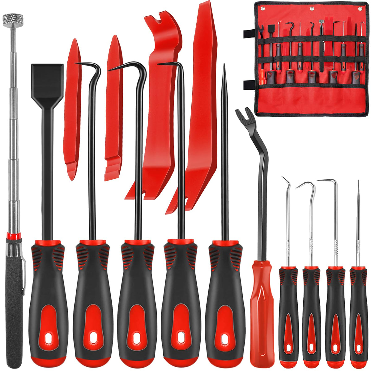 XQX 15-Piece Precision Pick Hook Set with Scraper and Magnetic Retractable Tool for Removal of Automotive Electronic Repair Hose Gaskets Manual Pickup
