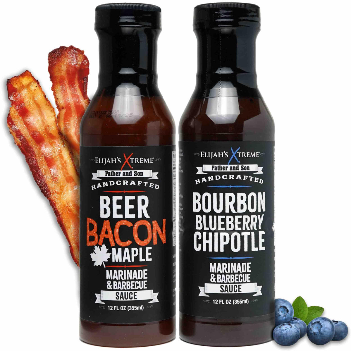 Elijah's Xtreme BBQ Bundle: Beer Bacon Maple BBQ Sauce and Bourbon Blueberry Chipotle Barbecue Sauce - Unique Twist on Traditional BBQ Sauces, Perfect