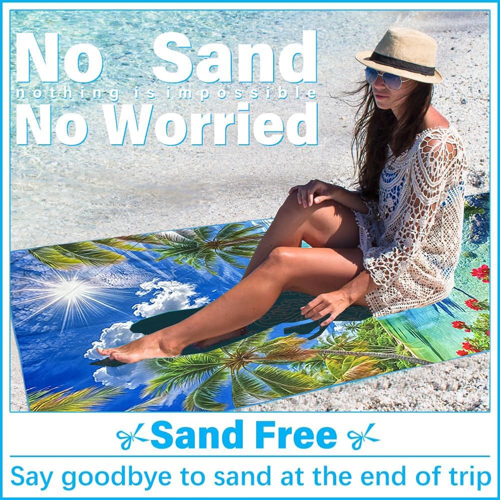 JAODFK Microfibre Beach Towel 71"X32" Quick Dry Lightweight Sand Free Extra Large Thin Towels Travel Essentials For Adults Womens Swim Bath