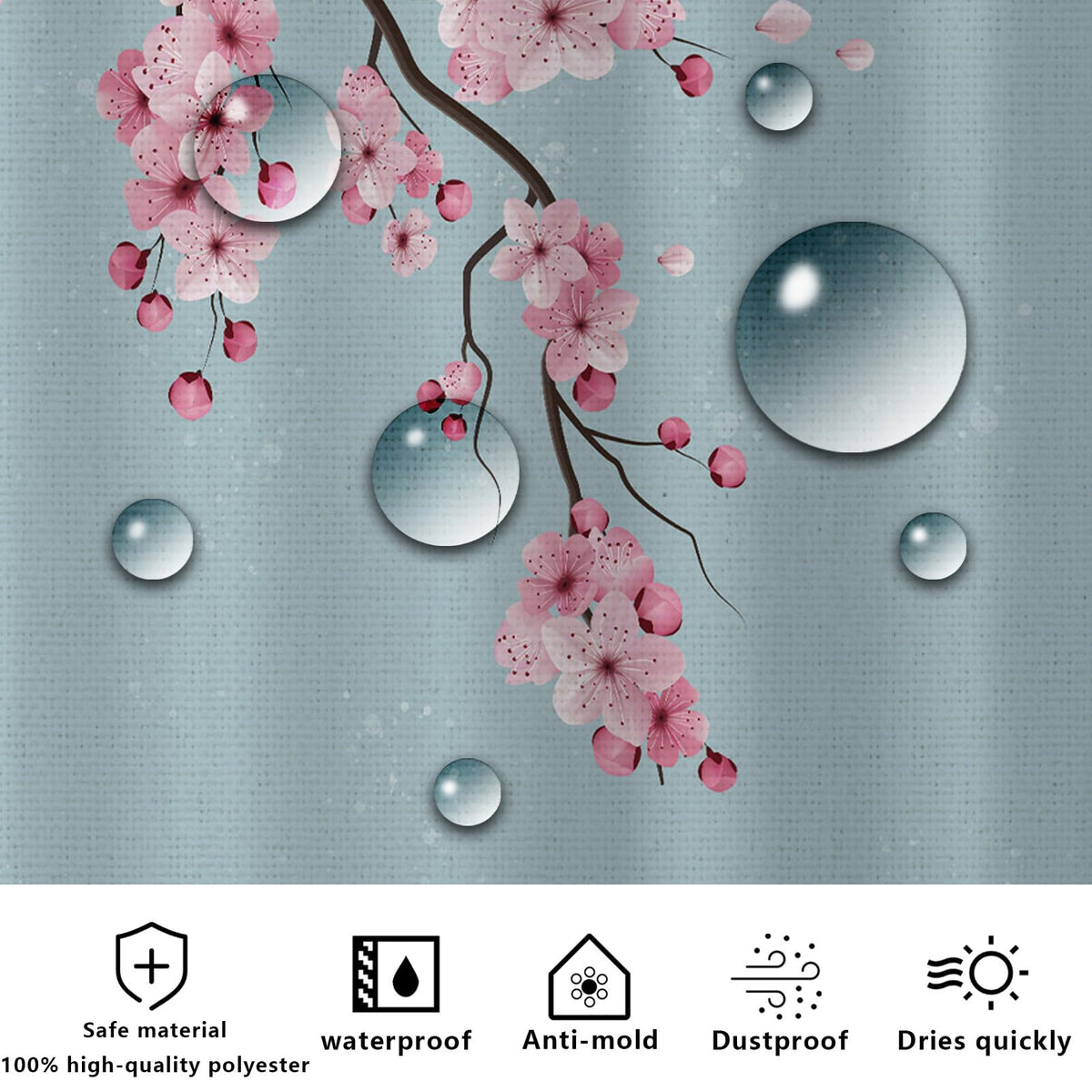 FAIRYGATE Shower Curtains for Bathroom Curtain Garden Floral Flowers Plants Waterproof Mould Proof Resistant Washable Polyester with Hooks Bath Wet