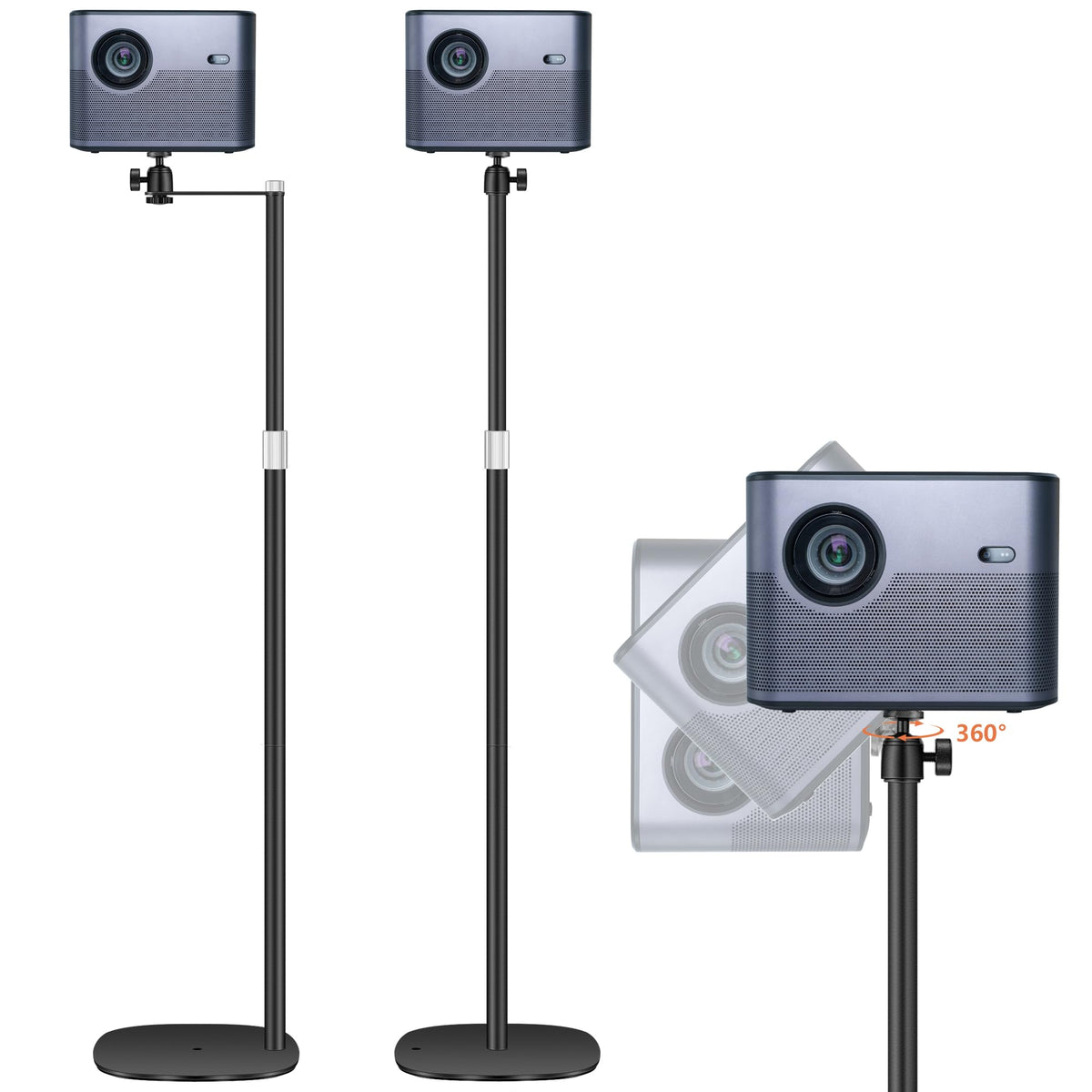 POLESTO Projector Mount, Universal Stand Height Adjustable 35" to 50" with 360? Angle Rotation, 2-in-1 Design for Space-saving behind Couch/Bed,