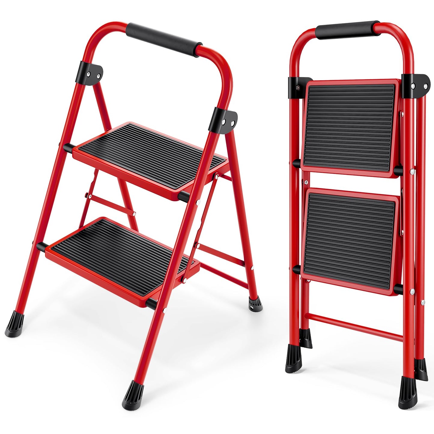 KINGRACK 2 Step Ladder, Folding Ladder with Non-Slip and Wide Pedal, Small Ladder with Handle, Sturdy Steel Step Stool, Lightweight and Portable Step