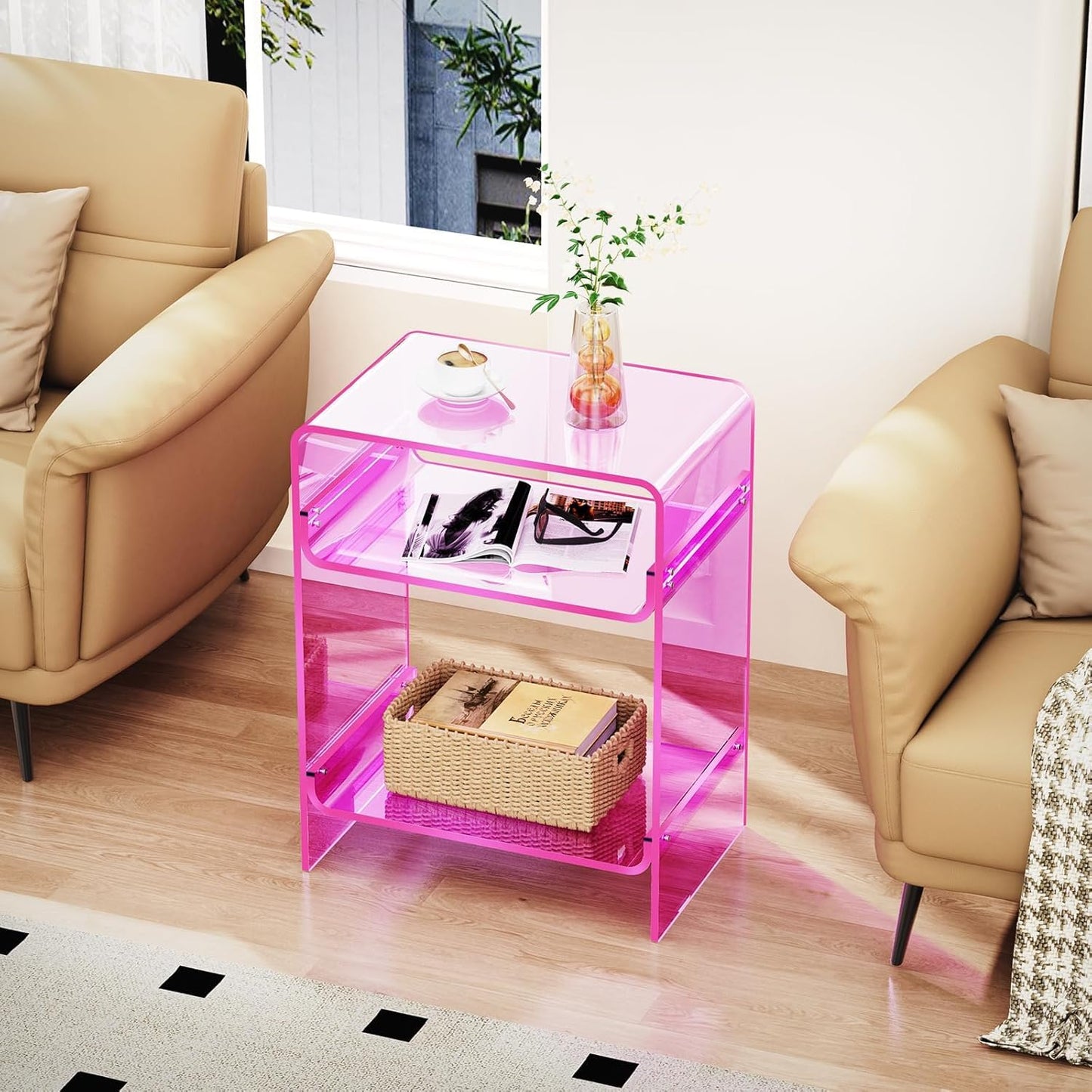 solaround Acrylic Side Table, 45 x 30 x 58 cm, Pink