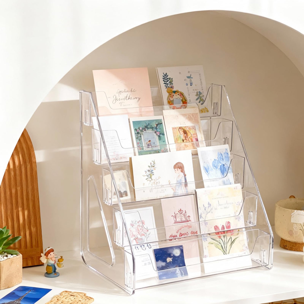 Lirynox Large 5-Tier Trading Card Display Stand, Acrylic Riser Clear Display Shelf with Fences