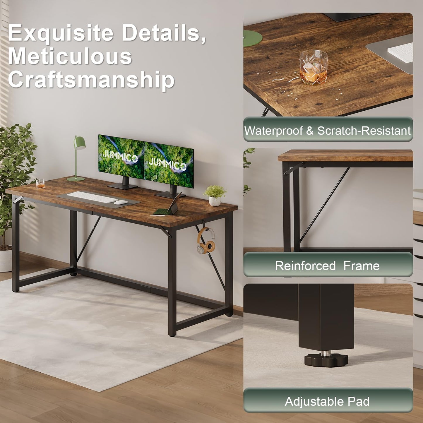 JUMMICO Computer Desk Table Workstation 120 x 50 x 75 cm for Office Living Room Bedroom Simple Assembly Industrial Design Black Desk Metal