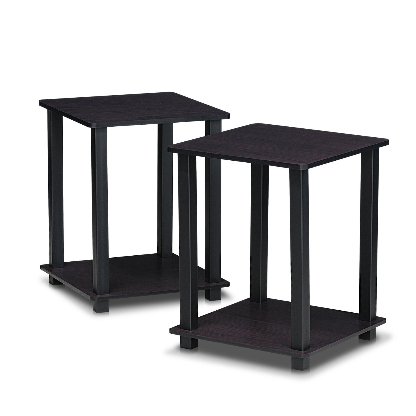 Furinno SIMPLISTIC Side Table Set of 2, 2-Tier End Table, Nightstand, Night Stand, Bedside Table, Easy Assembly, for Living Room, Bedroom, Dark Walnut