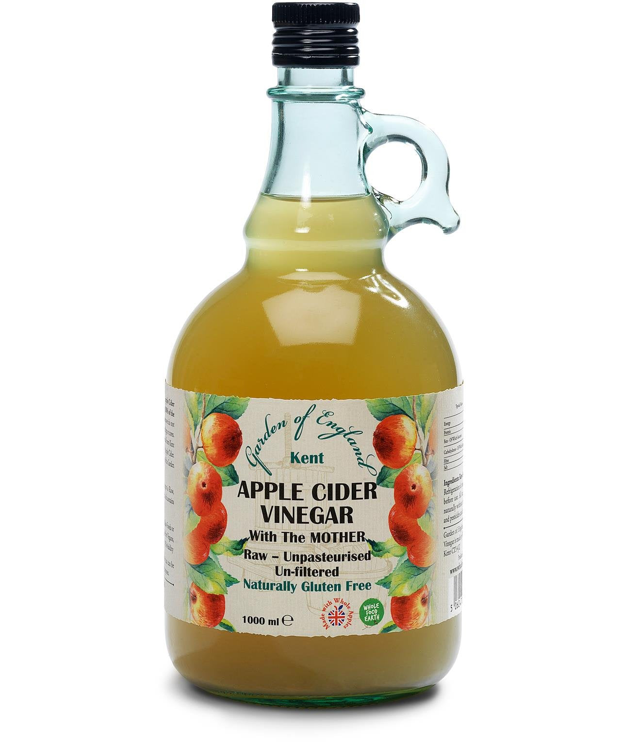 Kent Apple Cider Vinegar 1 x 1L - with "Mother" - Raw - Unpasturised - Unfiltered - GMO Free