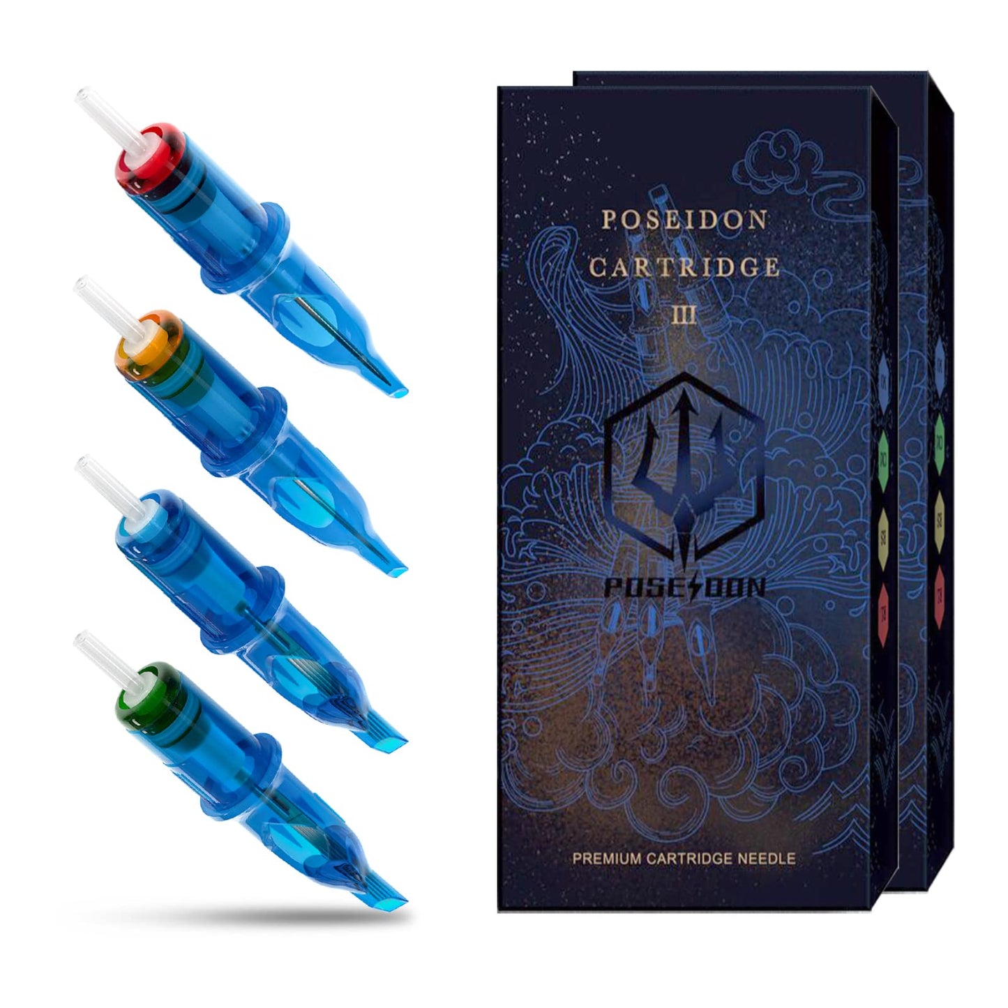 POSEIDON V3 Tattoo Cartridge Needles 30Pcs with Membrane Safety Cartridges Disposable Needle for Tattoo Artists Curved/Round Magnum (1207RM)