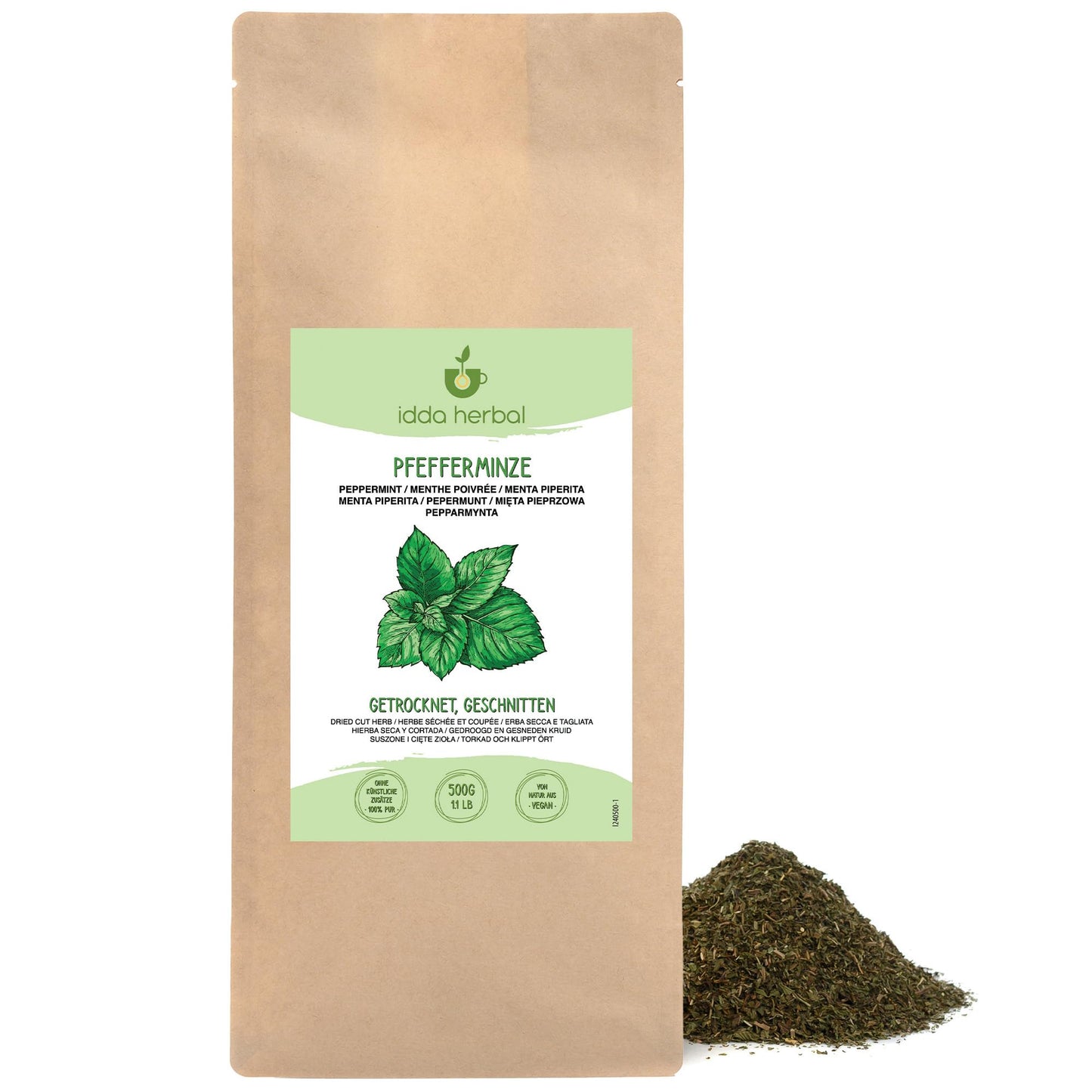 IDDA Herbal Peppermint Tea 500g 1.1 lb, Dried and Cut Peppermint Leaves, Mentha Piperita Loose Tea
