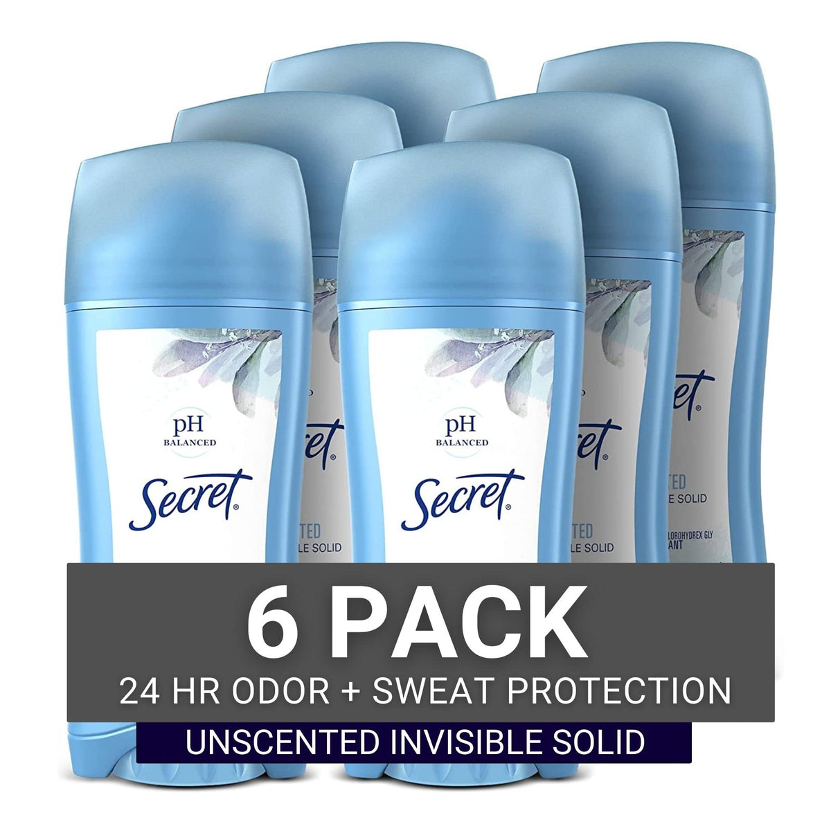 Secret Original Unscented Women's Invisible Solid Ph Balanced Antiperspirant & Deodorant 2.6 Oz (Pack of 6)