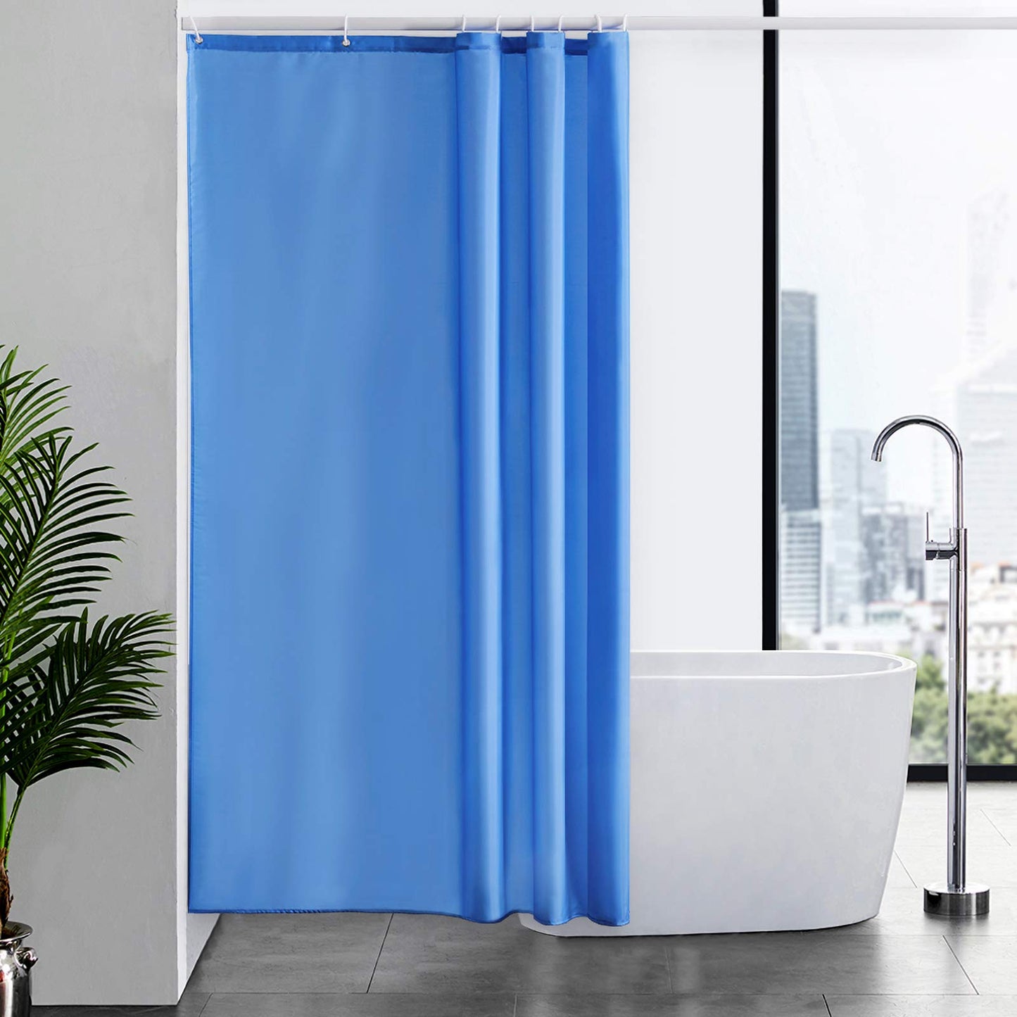 Furlinic Shower Curtain Mould Proof Resistantand Waterproof Washable Polyester Fabric Blue Bath Curtains with Weight Tape 8 Hooks for Wetroom 47x78