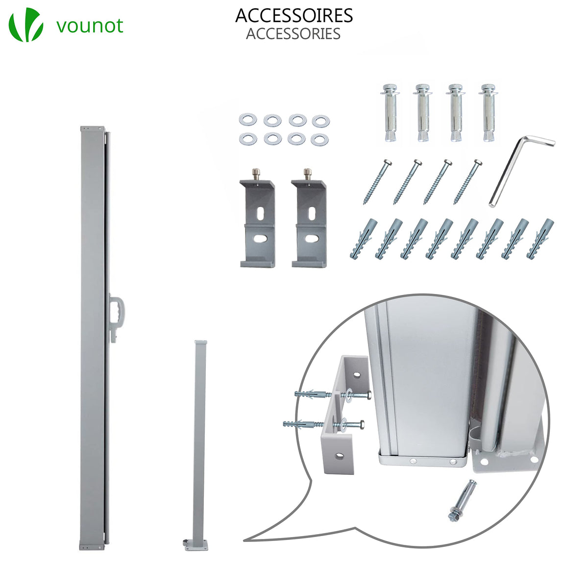 VOUNOT? Side Awning Retractable, Outdoor Privacy Screen for Garden, Balcony, Terrace, 160 x 300 cm, Grey