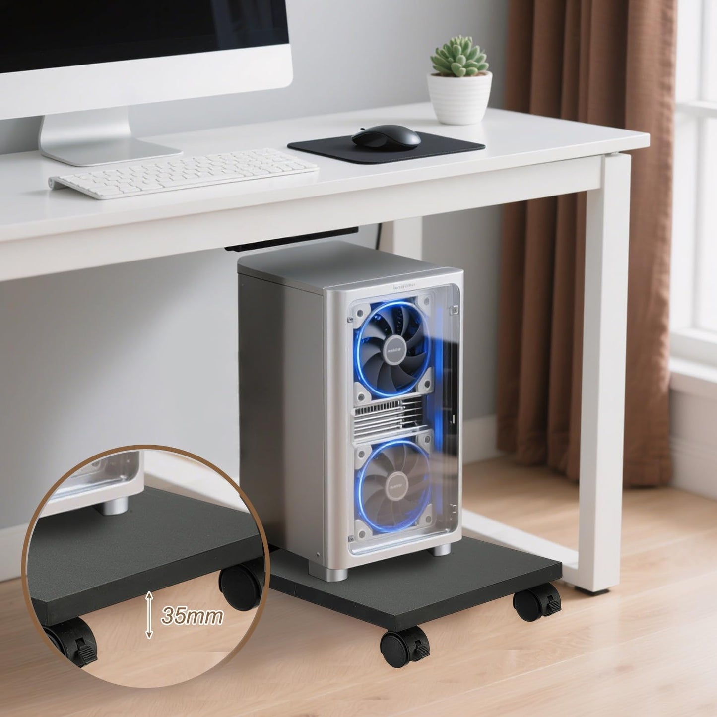 PATIKIL 9x16in PC Stand, Computer Tower Stand Wood CPU PC Holder Under Desk Mobile Cart 4 Caster Wheel for Floor Carpet Tower ATX Case Printer Potted