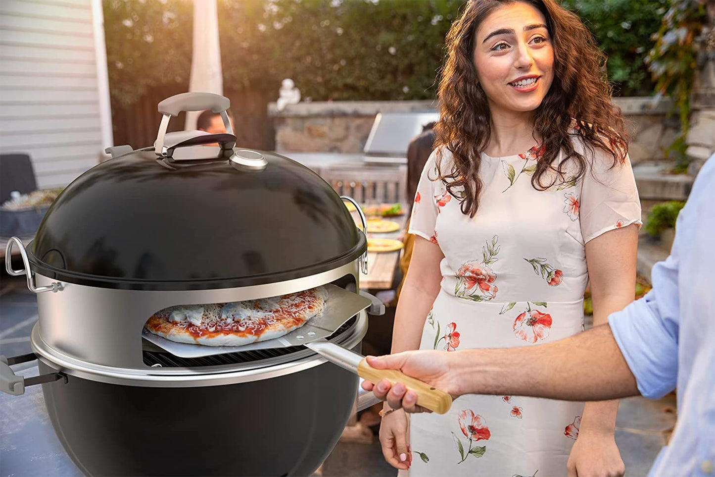 onlyfire BRK-6023 Pizza Oven Conversion Kit for 57 CM/ 22.5? Kettle Grills and Smoker, stainless steel ring with thermometer, pizza stone, aluminum