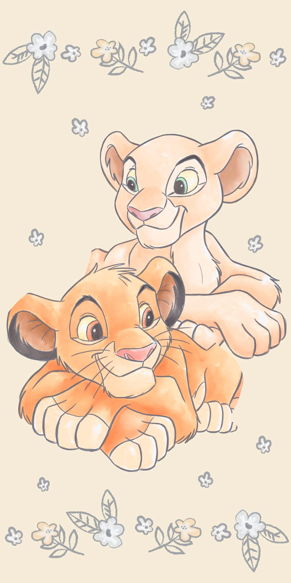 Jerry Fabrics Lion King Bath Towel, Beach Towel, Simba and Nala, for Children and Adults, 70 x 140 cm, 100% Cotton