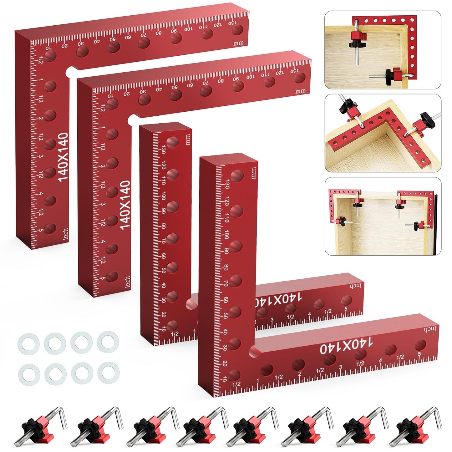 Housolution 90 Degree Positioning Squares Right Angle Clamps 5.5" x 5.5"(14 x 14cm) Aluminum Alloy Corner Clamps for Woodworking Tools, Wood Clamps