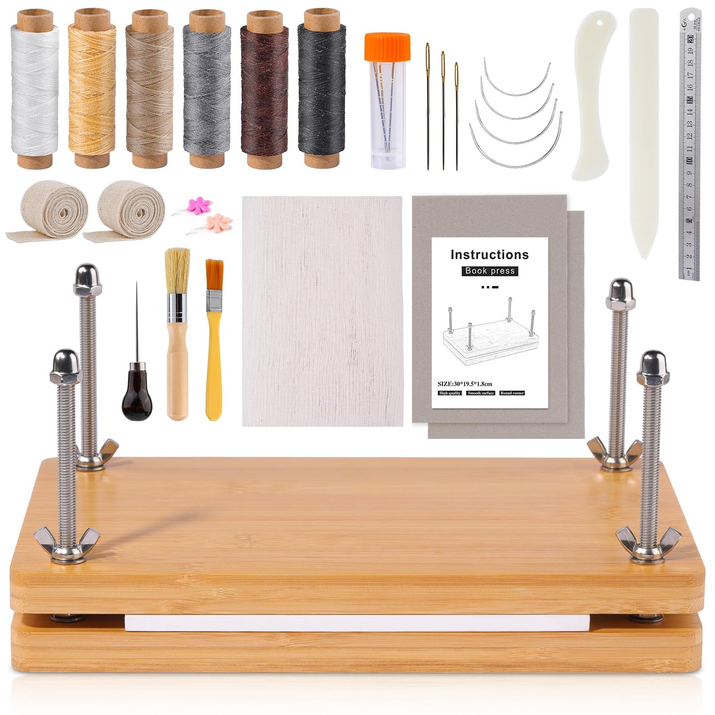 Axmru Book Binding Kits, Book Press(11.6?x7.9?), Bookbinding Tools Bookbinding Materials with Wooden Binding Books Press Bone Folder Sewing Awl